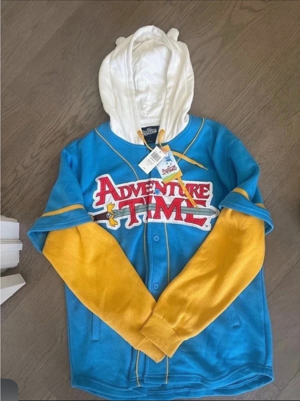 NWT Adventure Time Finn & Jake Hooded Baseball Jersey Combo Hoodie Size
